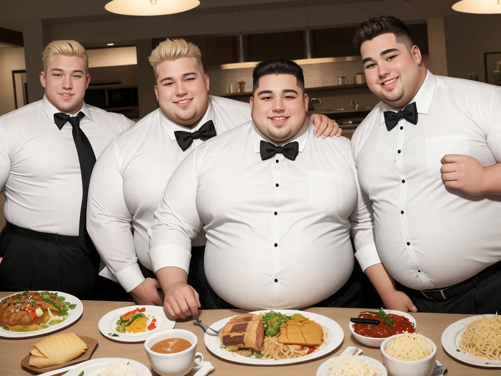 image ai 3 huge obese American men, thick fat arms, dress