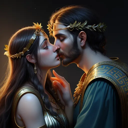 a man and woman kissing each other with a crown on their head and a gold crown on their head, by Lois van Baarle