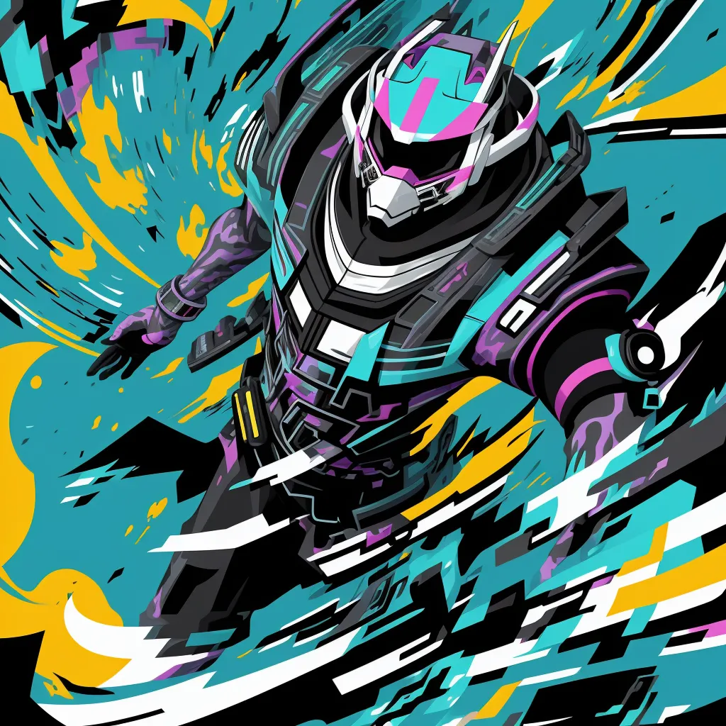 low quality - a man riding a snowboard through a colorful wave of water on a black background with yellow and blue streaks, by Kilian Eng