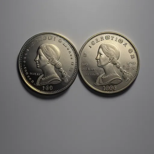 a close up of two different types of coins on a table with a gray background and a white background, by Francisco Oller