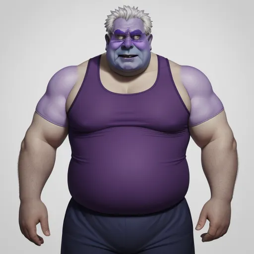 a man with a purple shirt and a purple shirt on his face and a purple shirt on his chest, by Pixar Concept Artists