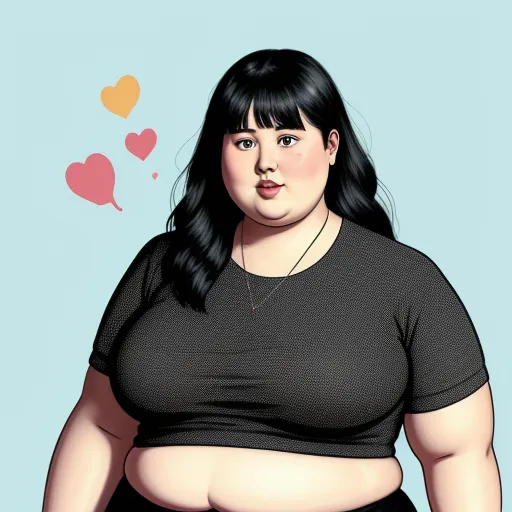 ai website that creates images - a woman with a large breast standing in front of a blue background with hearts and a thought bubble above her head, by Naomi Okubo