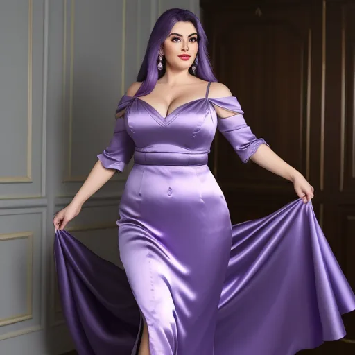 text to images ai - a woman in a purple dress posing for a picture with her purple hair and makeup on her face and hands on her hips, by Sailor Moon