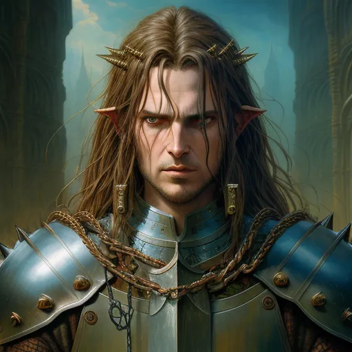 a man in a suit of armor with horns and horns on his head, with a chain around his neck, by Antonio J. Manzanedo