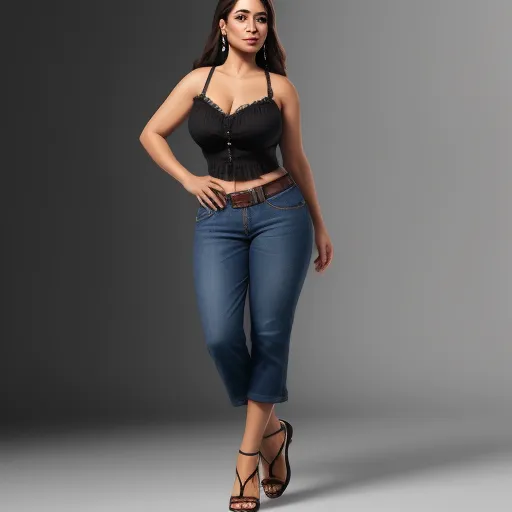 ai that generate images - a woman in a black top and jeans posing for a picture with her hands on her hips and her right hand on her hips, by Hendrik van Steenwijk I