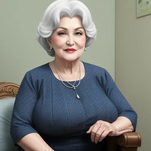 hd photo online - a woman sitting in a chair with her arms crossed and a necklace on her neck, wearing a blue top, by Fernando Botero