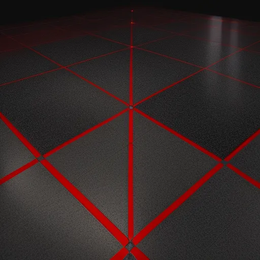 a red and black floor with a red light shining on it's surface and a black background with a red light shining on it, by Toei Animations