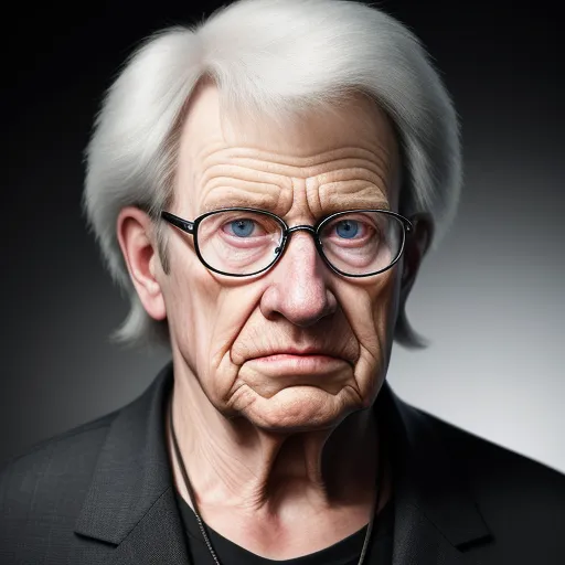 low resolution images - a man with glasses and a black jacket is looking at the camera with a serious look on his face, by Gottfried Helnwein