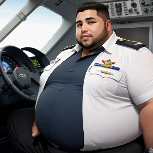 best online ai image generator - a man in a uniform is sitting in a plane cockpit and is looking at the camera with a serious look on his face, by Botero