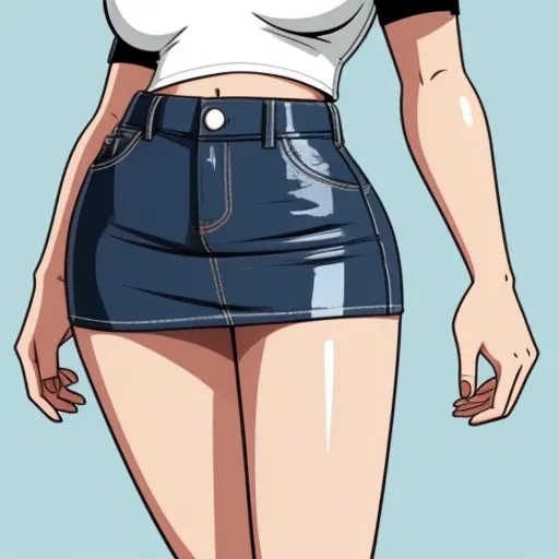 a woman in a white shirt and blue skirt with her hands on her hips and her hair in a ponytail, by Akira Toriyama