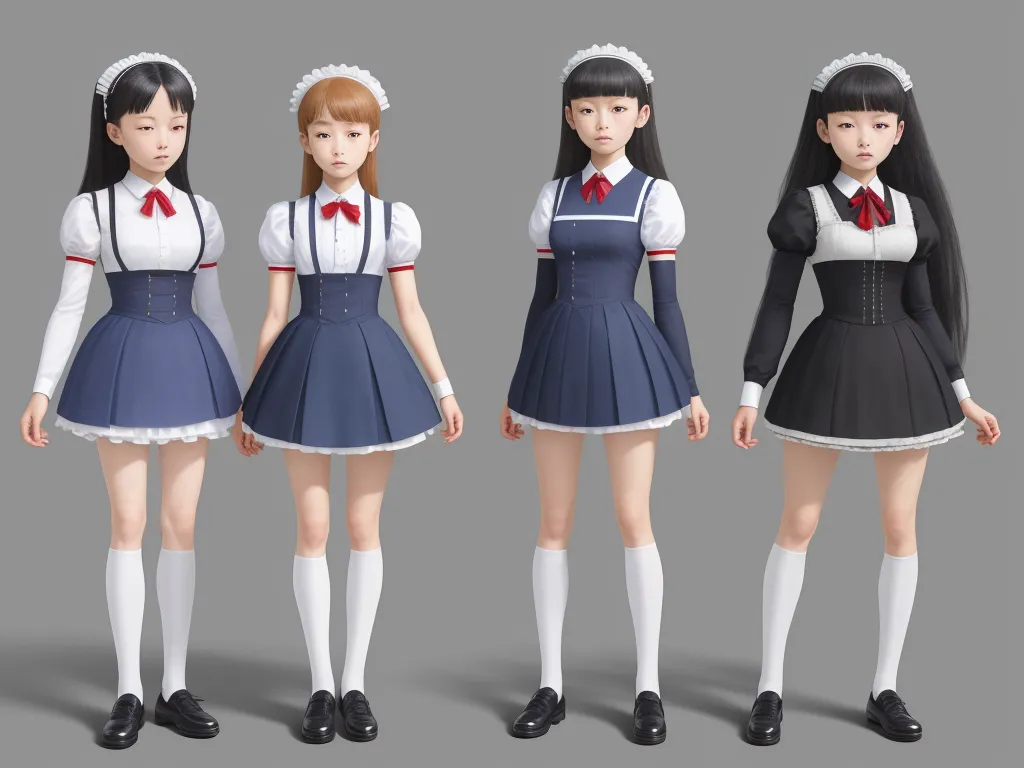 a group of anime girls in school uniforms standing next to each other in different poses, all wearing short skirts, by Leiji Matsumoto