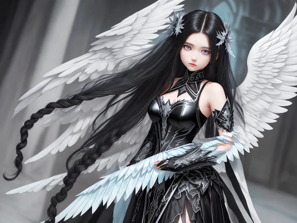 a woman with long black hair and wings holding a sword in her hand and a sword in her hand, by Sailor Moon