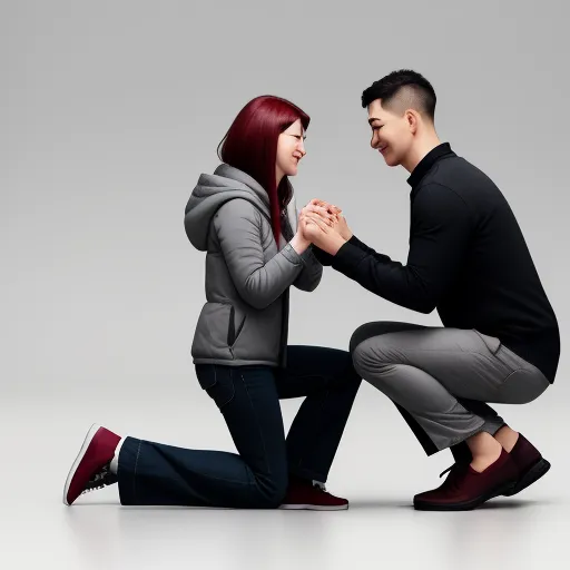 a man kneeling down next to a woman holding hands with her face to her chest, both of them touching hands, by Hugo van der Goes