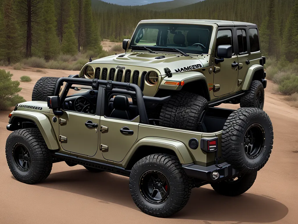 a jeep with a jeep logo on the front of it's bumpers is driving through a desert, by Henry Justice Ford