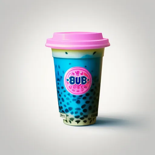 a cup of bubble tea with a pink lid and a pink lid on a white background with a spotty pattern, by Pixar Concept Artists
