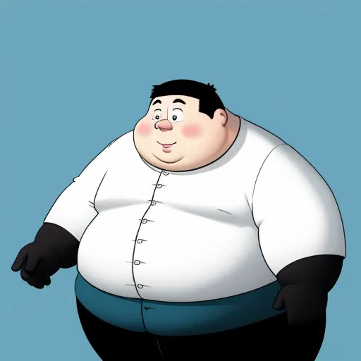 text image generator ai - a fat man with a big belly and a big nose, standing in front of a blue background, with his hands on his hips, by Osamu Tezuka