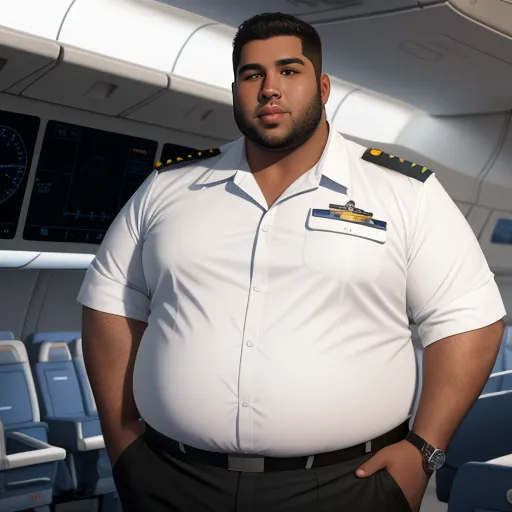 a man in a uniform standing in a plane cabin with his hands on his hips and his hands on his hips, by Hendrik van Steenwijk I