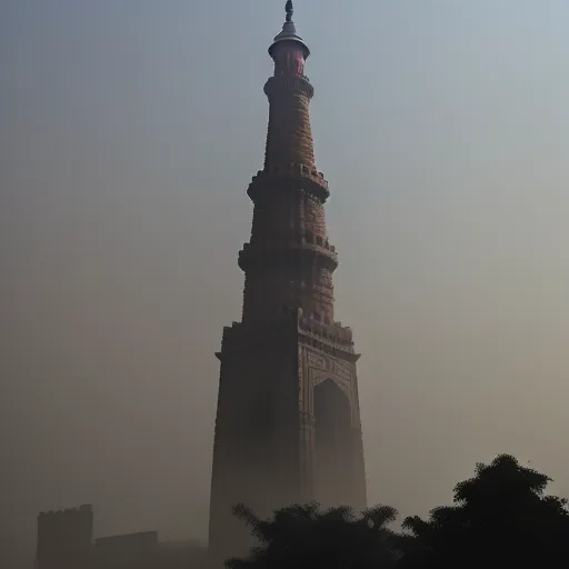 4k picture resolution converter - a tall tower with a clock on it's side in the foggy sky with trees below it, by Caspar David Friedrich