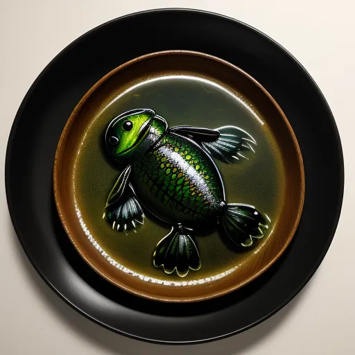 ai image generator from text free - a plate with a fish painted on it on a wall wallpapered wall in a room with a white floor, by Raphaelle Peale