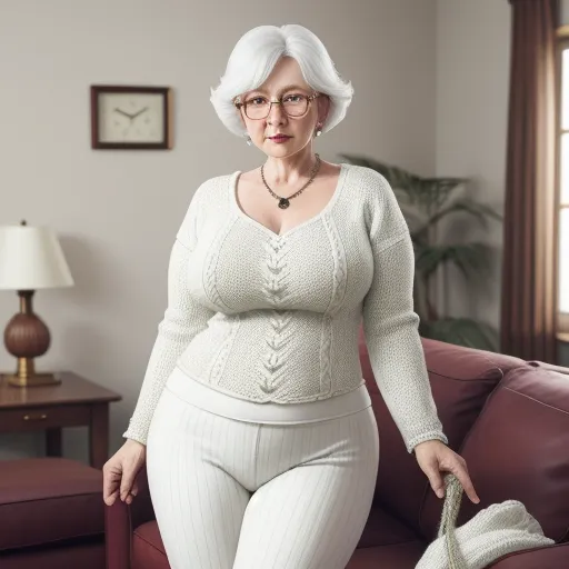 Image Convertor Single White Grandma Knitting Big Wide Hips Big