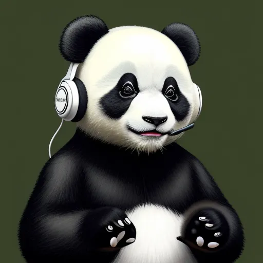 a panda bear with headphones on sitting down and listening to music on his earphones, with a green background, by Chen Daofu