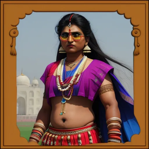 picture converter - a woman in a colorful outfit with a large necklace and a necklace on her neck and a tassel around her neck, by Raja Ravi Varma