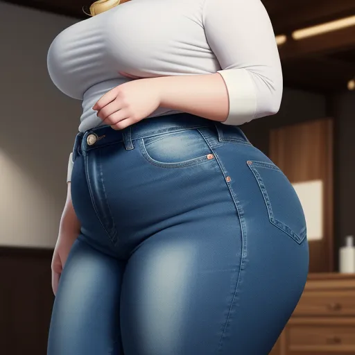 generate ai images from text - a woman in tight jeans is posing for a picture with her butt exposed and her hands on her hips, by Hayao Miyazaki