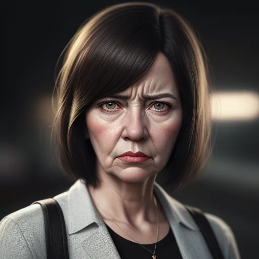 a woman with a concerned look on her face and shoulder is shown in this digital painting of a woman with a concerned look on her face, by Anton Semenov