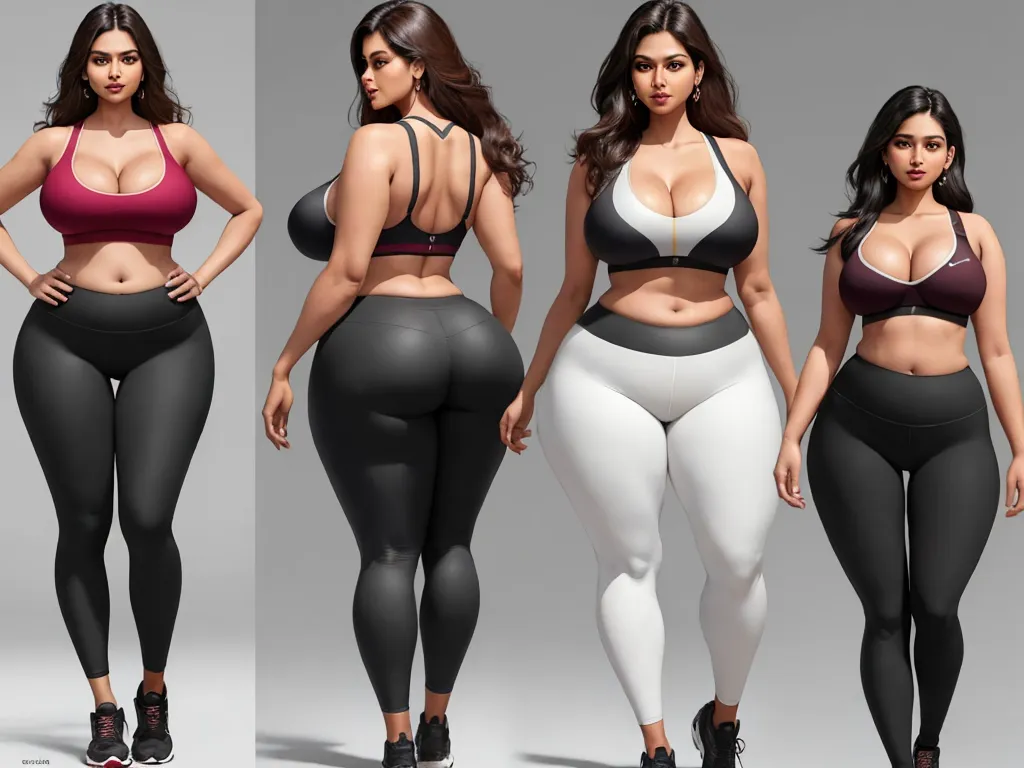 a woman in a sports bra top and leggings poses for a picture in three different colors of the same bra, by Toei Animations