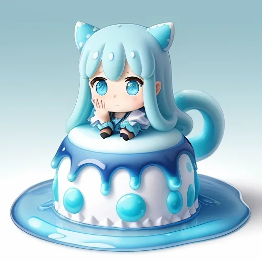 ai that can generate images - a blue and white cake with a cat on top of it and a blue liquid driping around it, by Taiyō Matsumoto