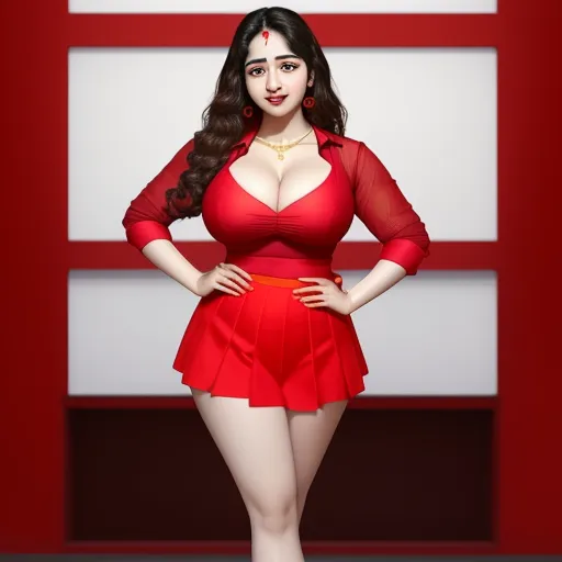 hd images - a woman in a red dress posing for a picture with a red background and a red wall behind her, by Chen Daofu