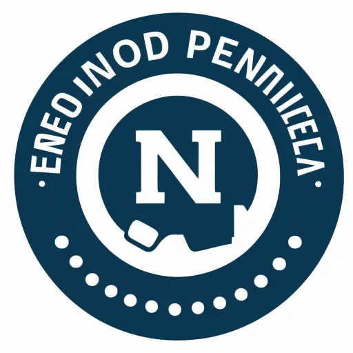 a blue and white logo with the words,'endonod penulifen'in the center, by Baiōken Eishun