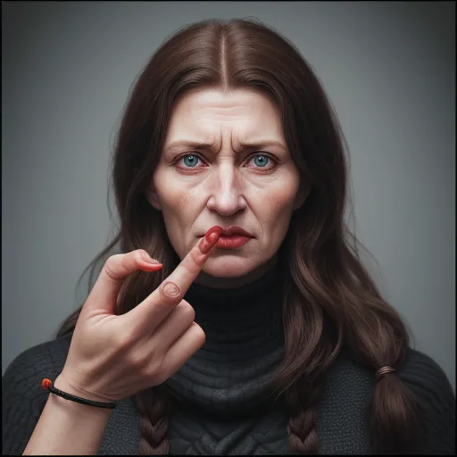 ai image generator dall e - a woman with a finger on her lips is making a face with her finger to her mouth and a finger on her lip, by Anton Semenov