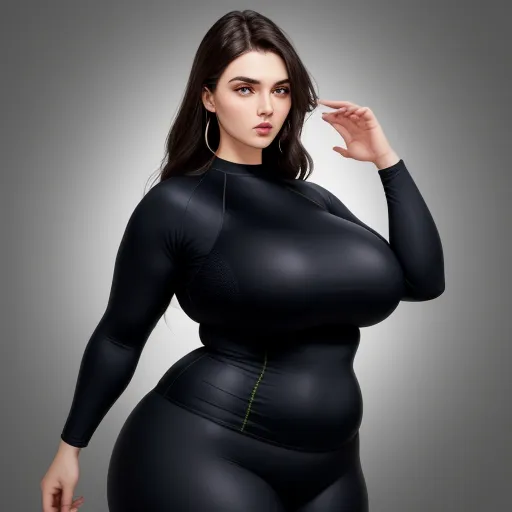 ai-generated images from text - a woman in a black bodysuit posing for a picture with her hand on her hip and her right hand on her hip, by Terada Katsuya