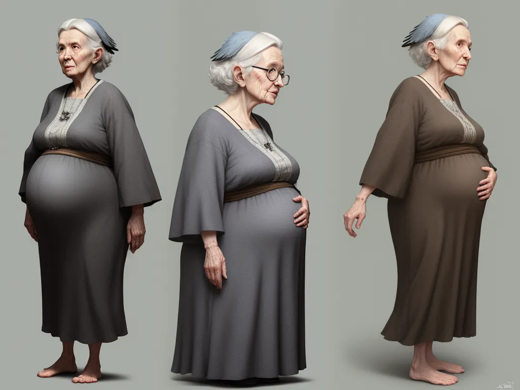 Image Quality Enhancer Heavily Belly Elderly Granny Side View Very