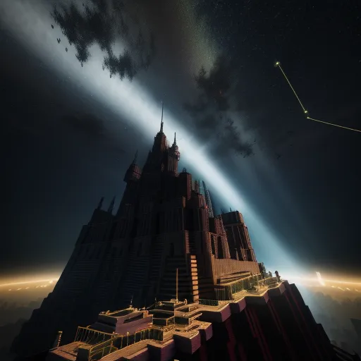 a computer generated image of a futuristic city at night with a bright beam of light coming from the sky, by Arkhyp Kuindzhi