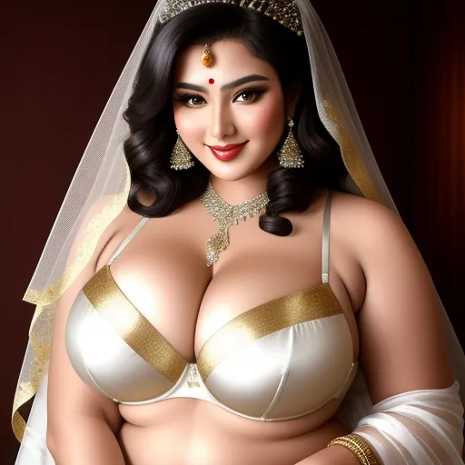 ai image upscale - a woman in a bra with a veil on her head and a veil on her head, wearing a bridal outfit, by Botero