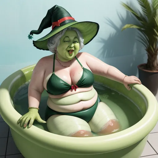 advanced ai image generator - a woman in a green bikini and green hat in a green potted planter with a green hat, by Hendrick Goudt