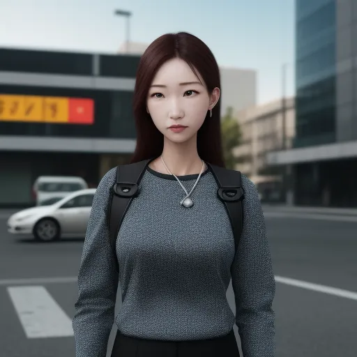 free online ai image generator from text - a woman standing in the middle of a street with a backpack on her back and a car in the background, by Chen Daofu