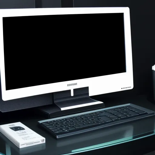 make picture 1080p - a computer monitor and keyboard on a desk with a remote control and a cup of coffee on the table, by Hendrik van Steenwijk I