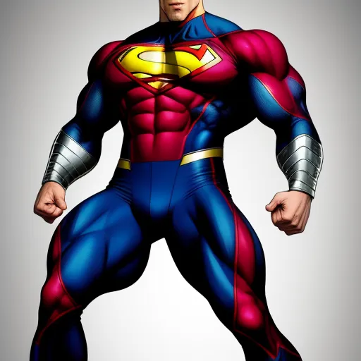 image to ai: Muscular superhero, tight clothing, bulge between