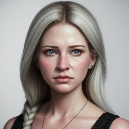ai that generates images - a woman with blonde hair and blue eyes is wearing a necklace and a black dress with a braid on it, by François Louis Thomas Francia