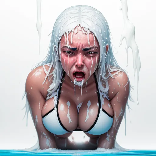 photo images - a woman with white hair and a white bra is in the water with white foam on her face and chest, by Daniela Uhlig