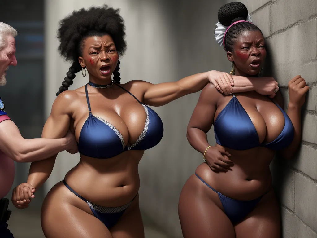 best online ai image generator - a woman in a bikini is standing next to a man in a police uniform and another woman in a bikini, by Edmond Xavier Kapp