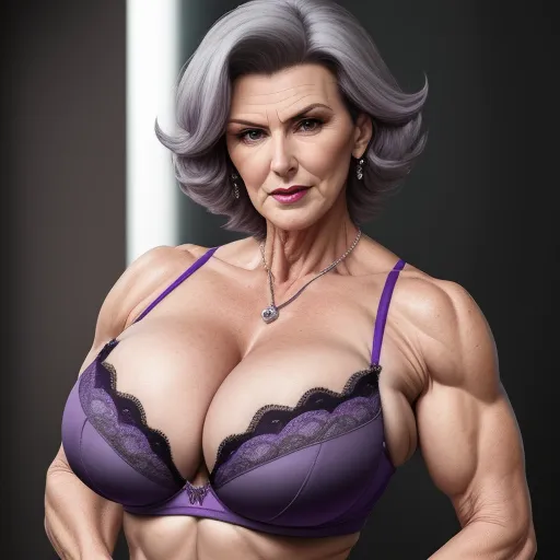 ai-generated images - a woman with a big breast and a purple bra top posing for a picture with her hands on her hips, by Hirohiko Araki