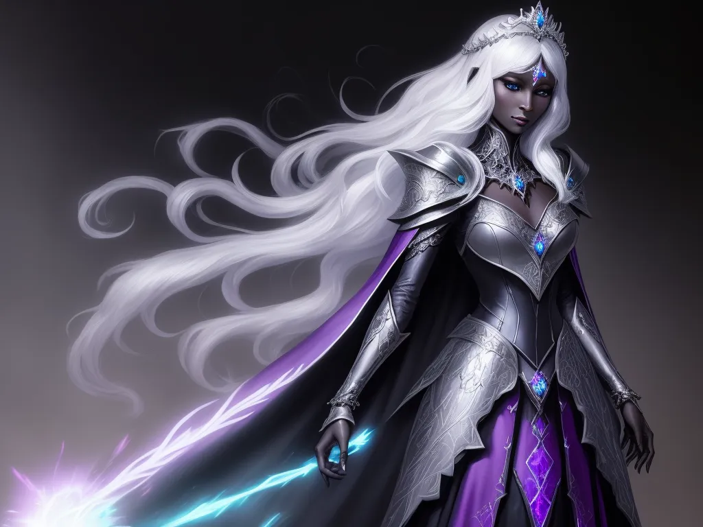 image to text conversion: 1 solo female drow cleric, beautiful face, rich