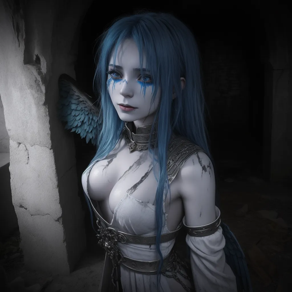 image-to-text-conversion-female-fallen-angel-in-a-crypt-ragged-torn-and