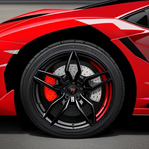 a red sports car with a black rim and red brake pads on it's tires is shown from the side, by Hendrik van Steenwijk I
