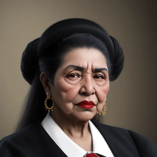 a woman with a black hat and a red tie and a black jacket and a red tie and a white shirt, by Billie Waters