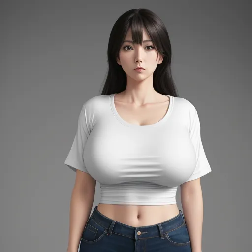 1080p to 4k converter - a woman in a white top is posing for a picture with her hands in her pockets and her shirt tucked into her waist, by Terada Katsuya